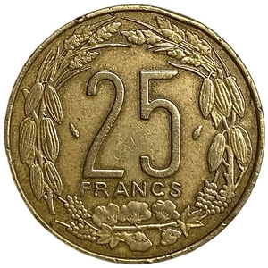 25 франков 1975 год.Антилопы.Центральная Африка.