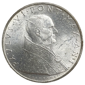 500 лир 1963 года.Папа Иоанн Павел VI.1-й год понтификата.Ватикан.Серебро.