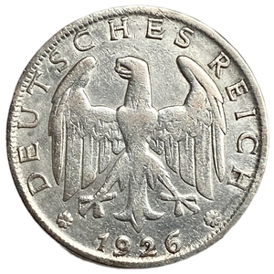 1 рейхсмарка 1926 год A.Веймарская республика.Германия.Серебро.