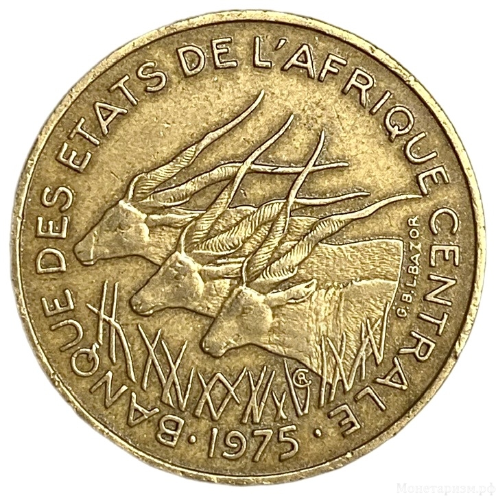 25 франков 1975 год.Антилопы.Центральная Африка.