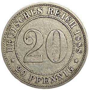 20 пфеннигов 1888 год A.Кайзер Вильгельм II.Империя.Германия.