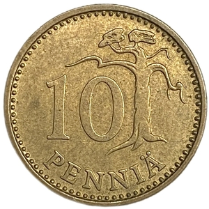 10 пенни 1972 год.Сосна.Финляндия.     