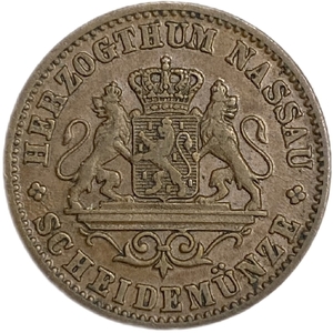 1 крейцер 1862 год.Герцог Адольф.Нассау.Германия.Медь. 