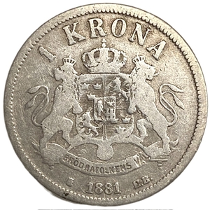 1 крона 1881 год.Оскар II.Швеция.Серебро.