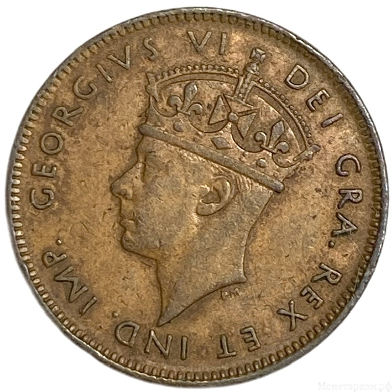 1 цент 1943 год C.Георг VI.Ньюфаундленд.Британская колония.Бронза.