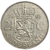 2 гульдена 1961 год.Королева Юлиана.Нидерланды.Серебро.