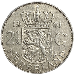 2 гульдена 1961 год.Королева Юлиана.Нидерланды.Серебро.