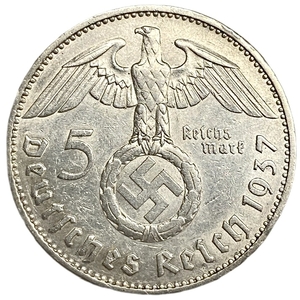 5 рейхсмарок 1937 год F.Пауль фон Гинденбург.Свастика.Германия.3-ий Рейх.Серебро.