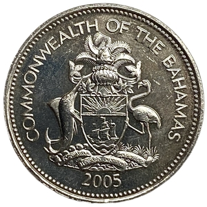 25 центов 2005 год.Парусник.Елизавета II.Багамские Острова. 