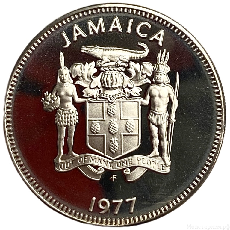 20 центов 1977 год.Голубой гибискус.Ямайка.Proof.